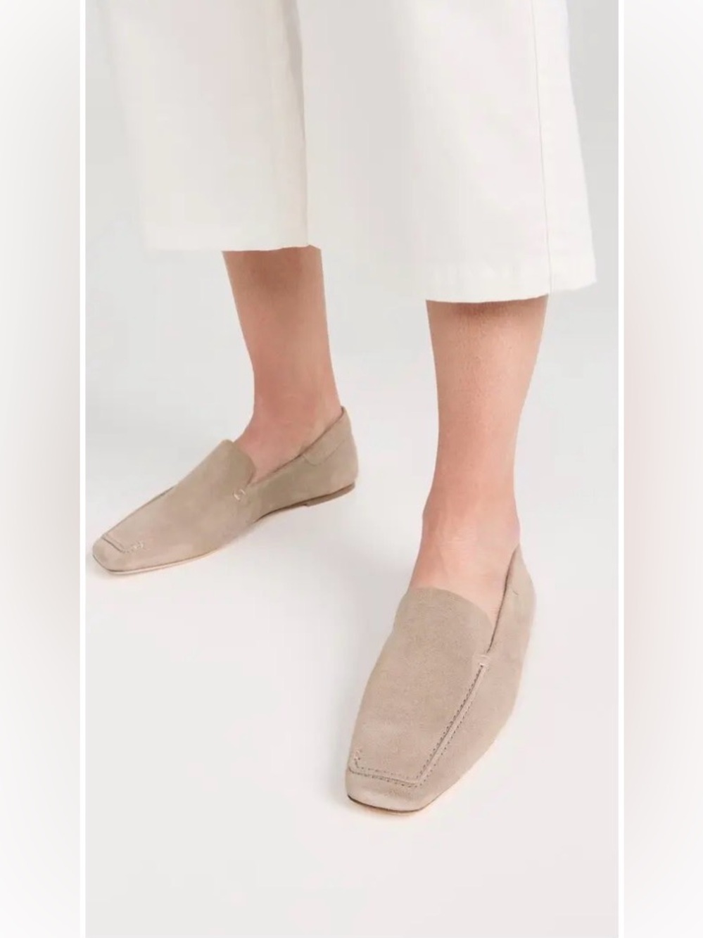 STAUD Becks Suede Square Toe Sip-on Loafers in Dune Tan 38